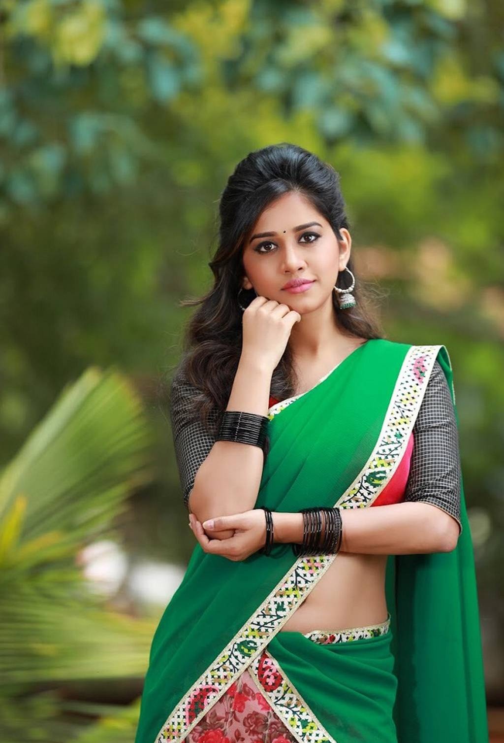 Nabha Natesh Cute Stills In Green Saree Moviezupp 